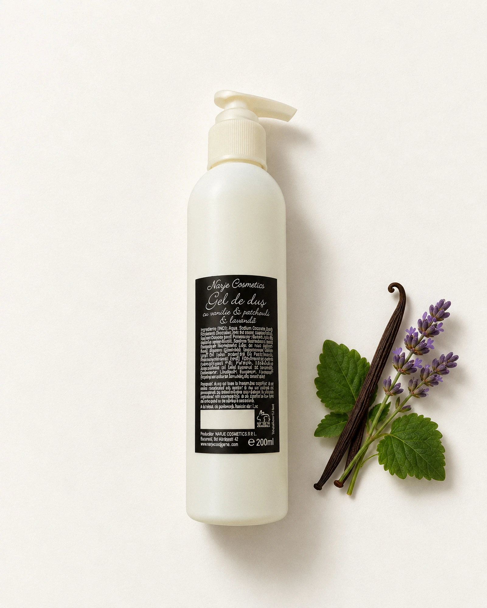 Gel de duș natural cu vanilie, patchouli și lavandă, 200 ml