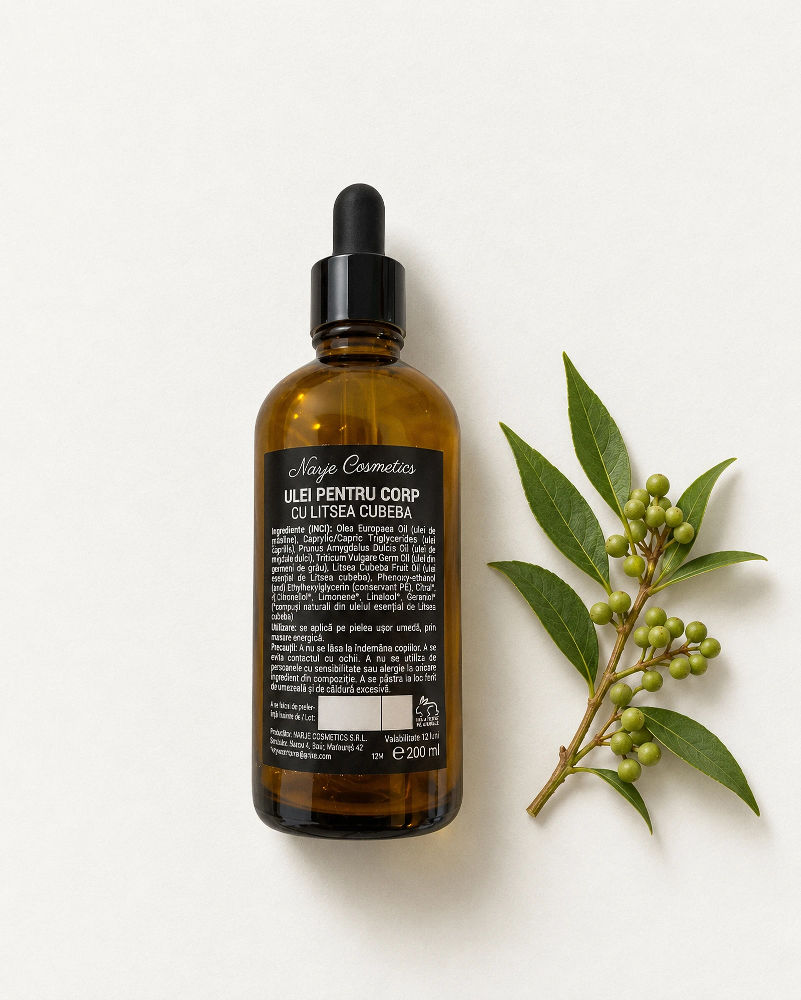 Ulei de corp natural cu ulei esențial de litsea cubeba, 100 ml